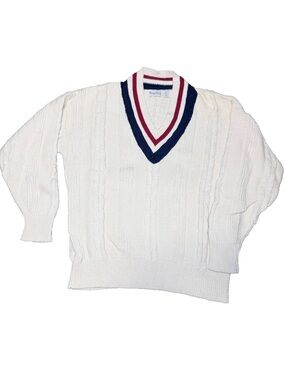 Boundary Waters Vintage Cable Knit Sweater Tennis Cricket V Neck Mens Size L
